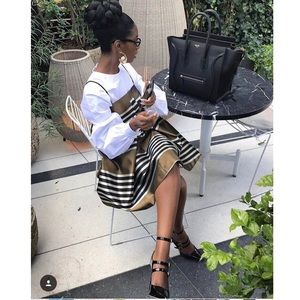 ASOS green black striped trapeze babydoll dress